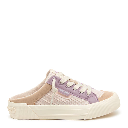 Beige and purple sneaker with 'Rocket Dog' branding on a white background