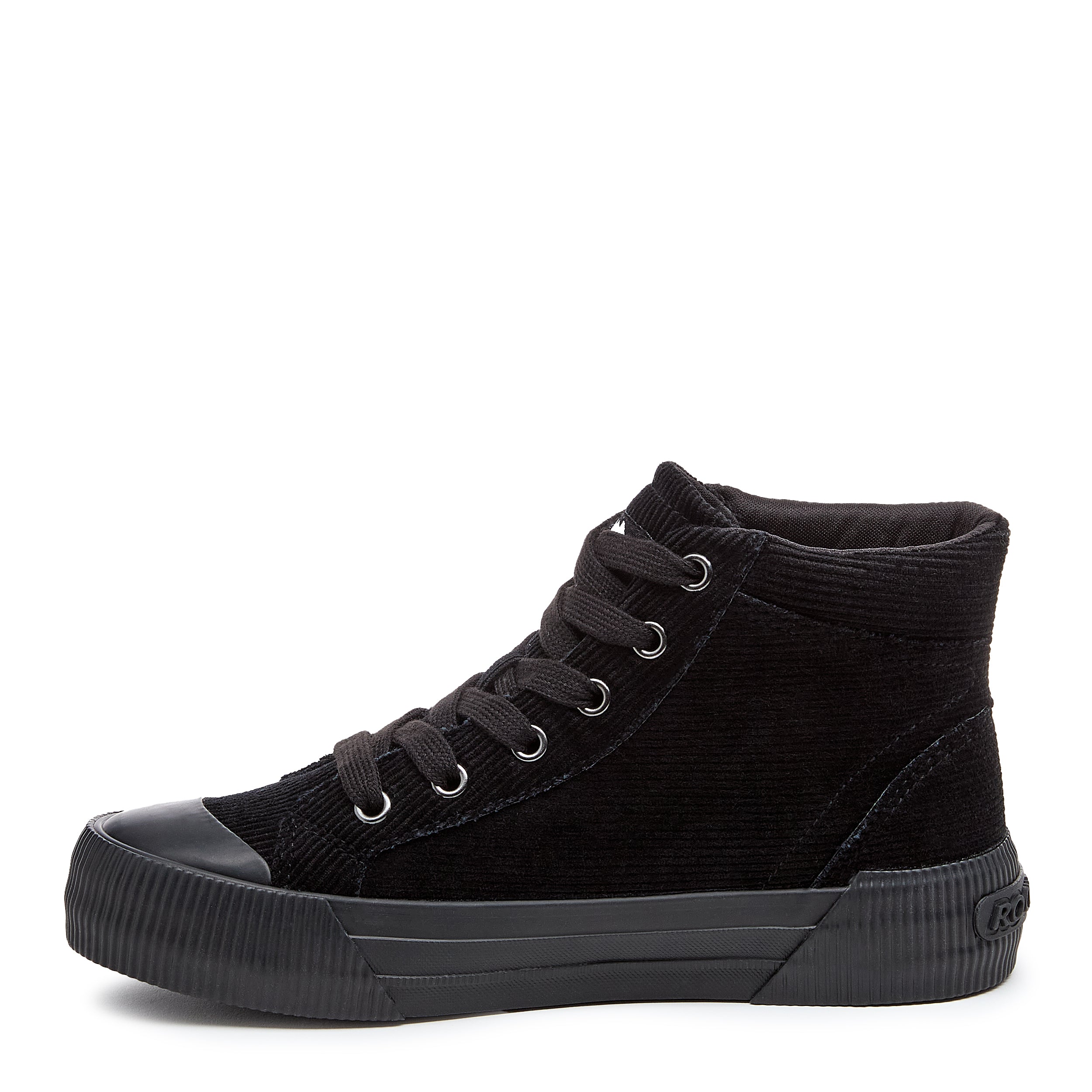 Black corduroy sneaker with cushioned footbed, women's playful style – Rocket Dog Cheery