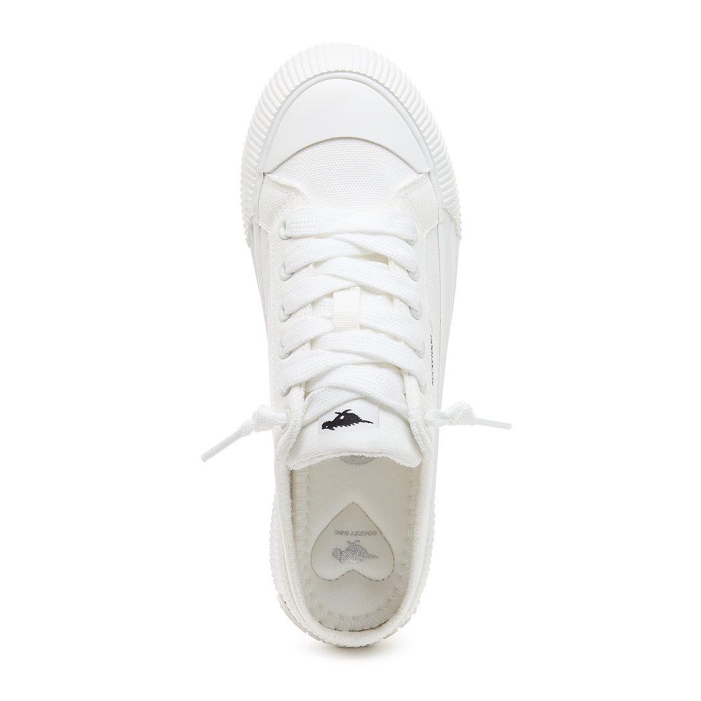 White women's sneaker with Rocket Dog comfort, playful style