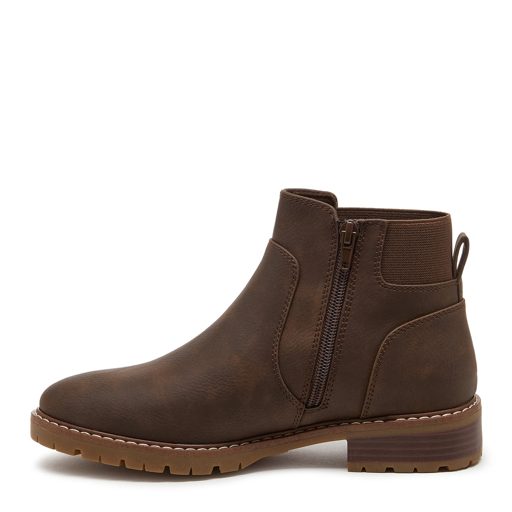 Brown bootie with cushioned footbed, women's casual style – Rocket Dog Noelani