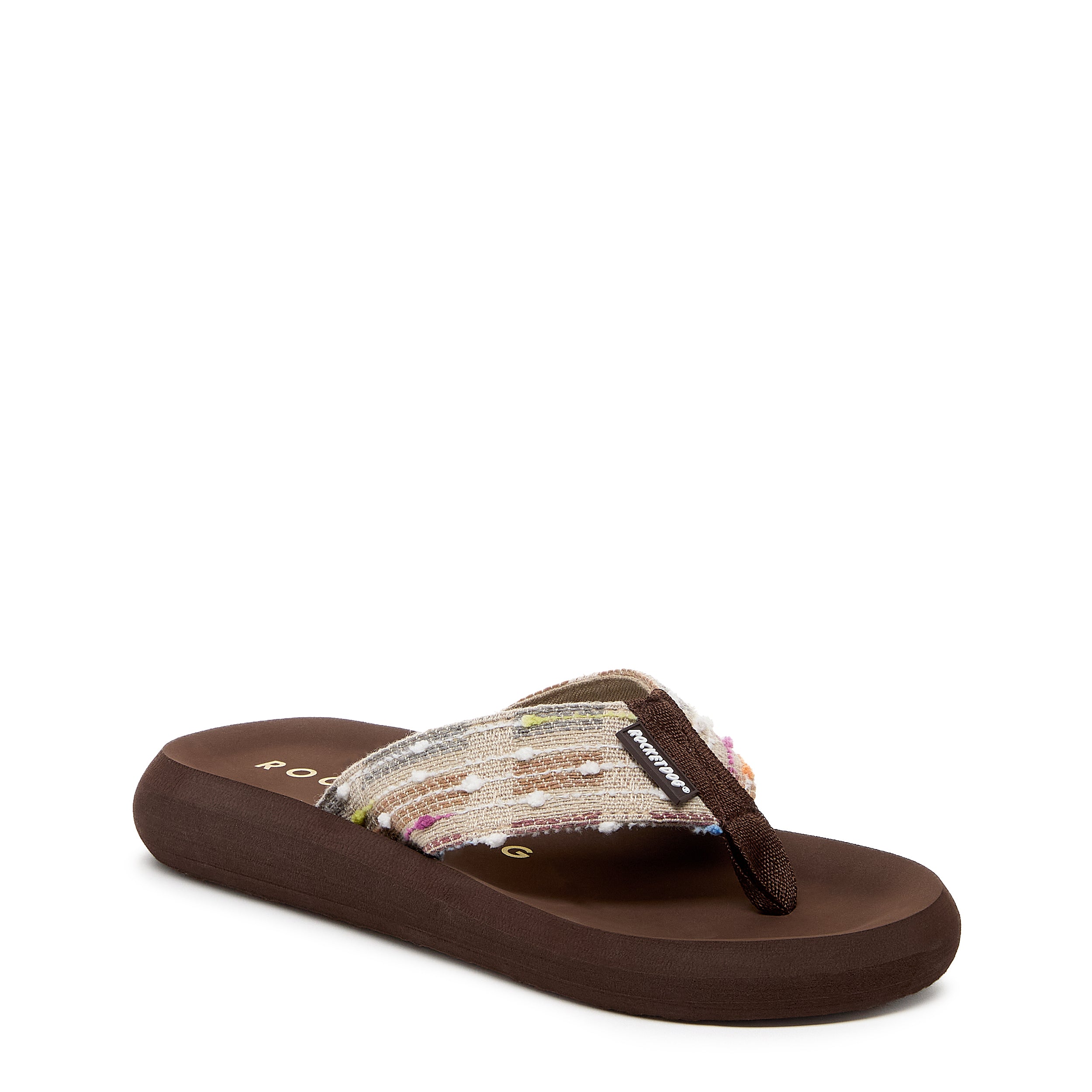Brown woven flip flop with cushioned footbed, women's casual style – Rocket Dog Spotlight