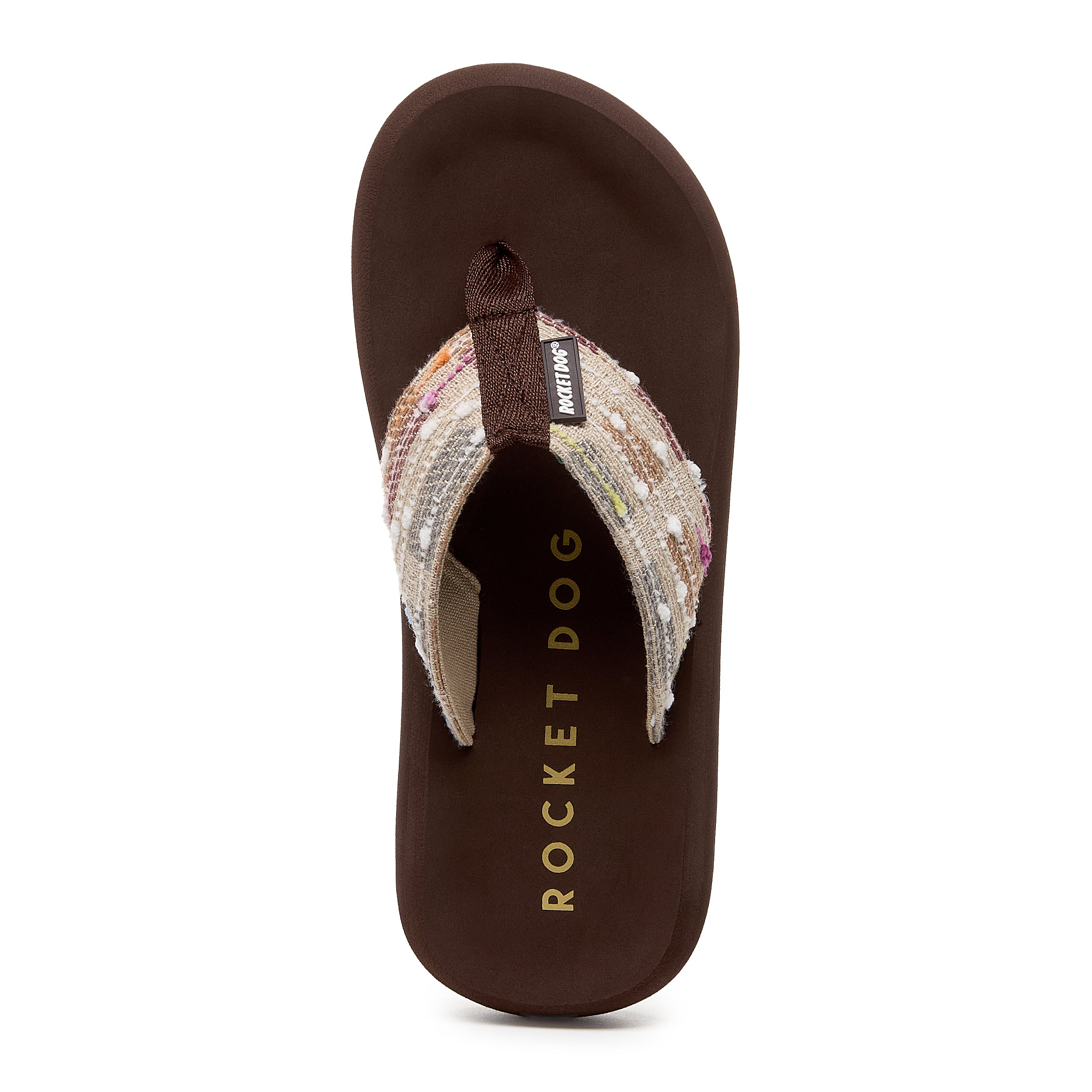 Brown women's woven flip flop with Rocket Dog comfort, casual style
