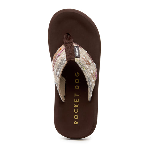 Brown women's woven flip flop with Rocket Dog comfort, casual style
