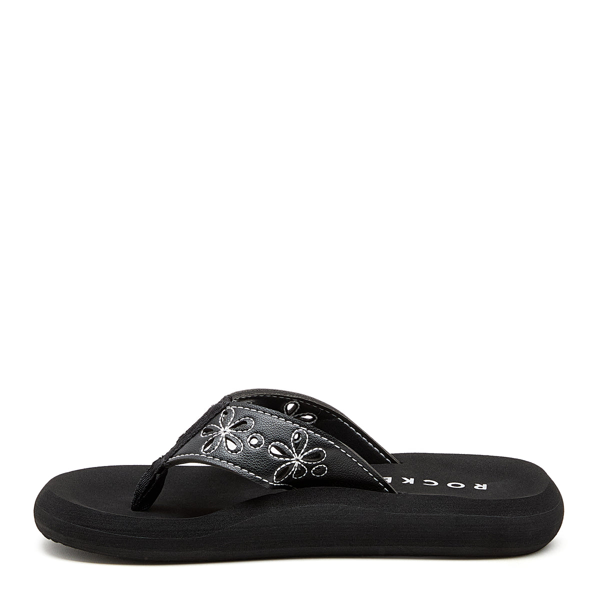 Black stitch flip flop with cushioned footbed, women's casual style – Rocket Dog Sunset