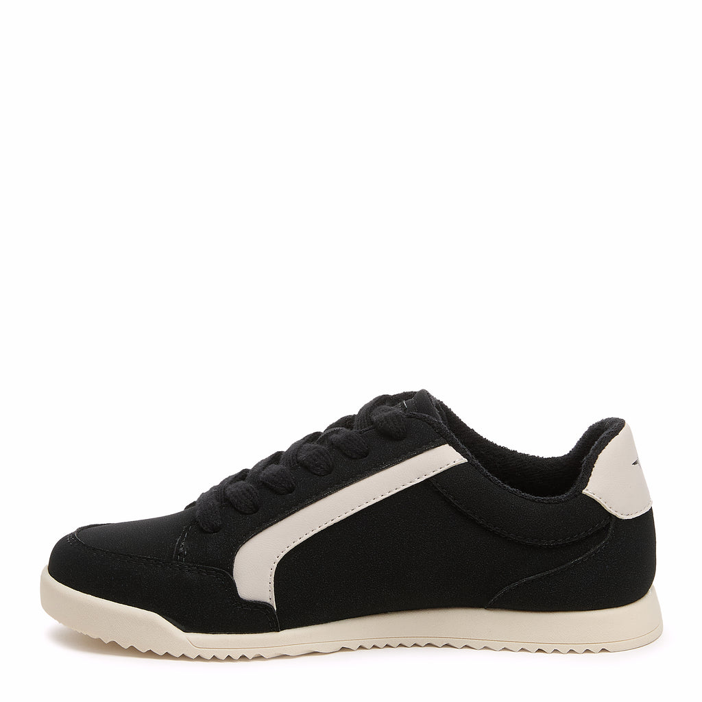Rocket Dog Bolt women's black suede sneaker, playful slip-on