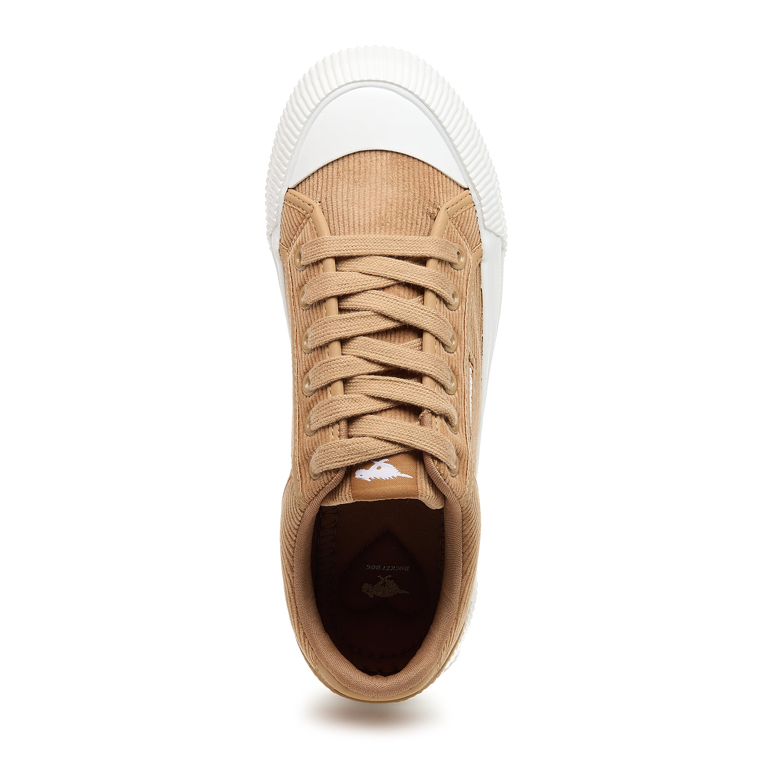 Tan women's corduroy sneaker with Rocket Dog comfort, playful style