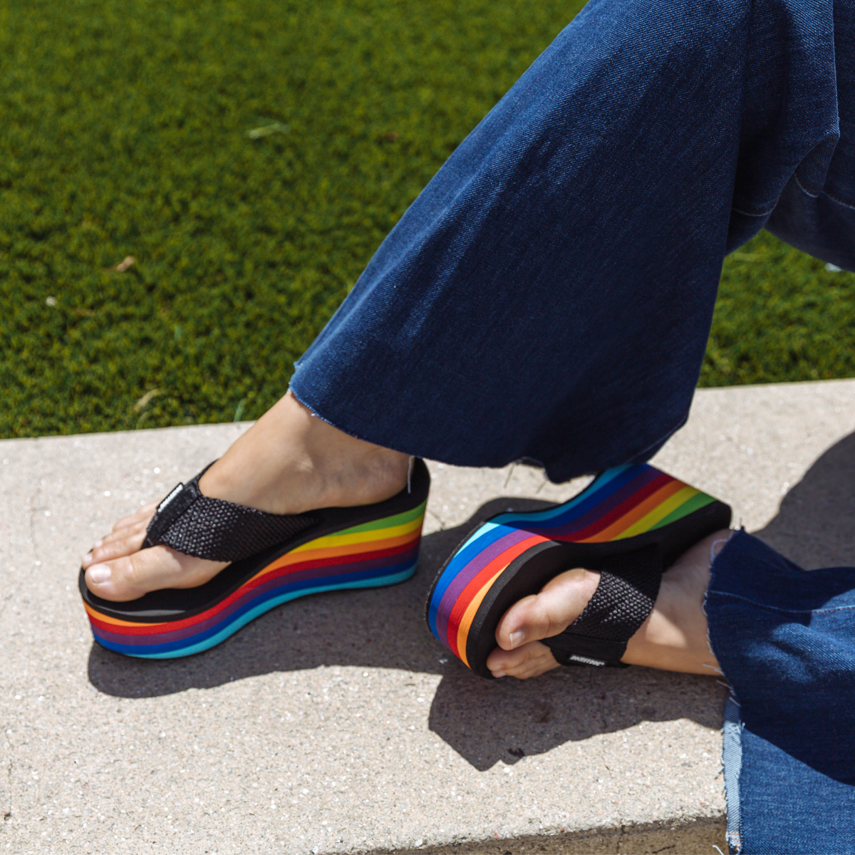 Crush Rainbow Black Platform Flip Flop