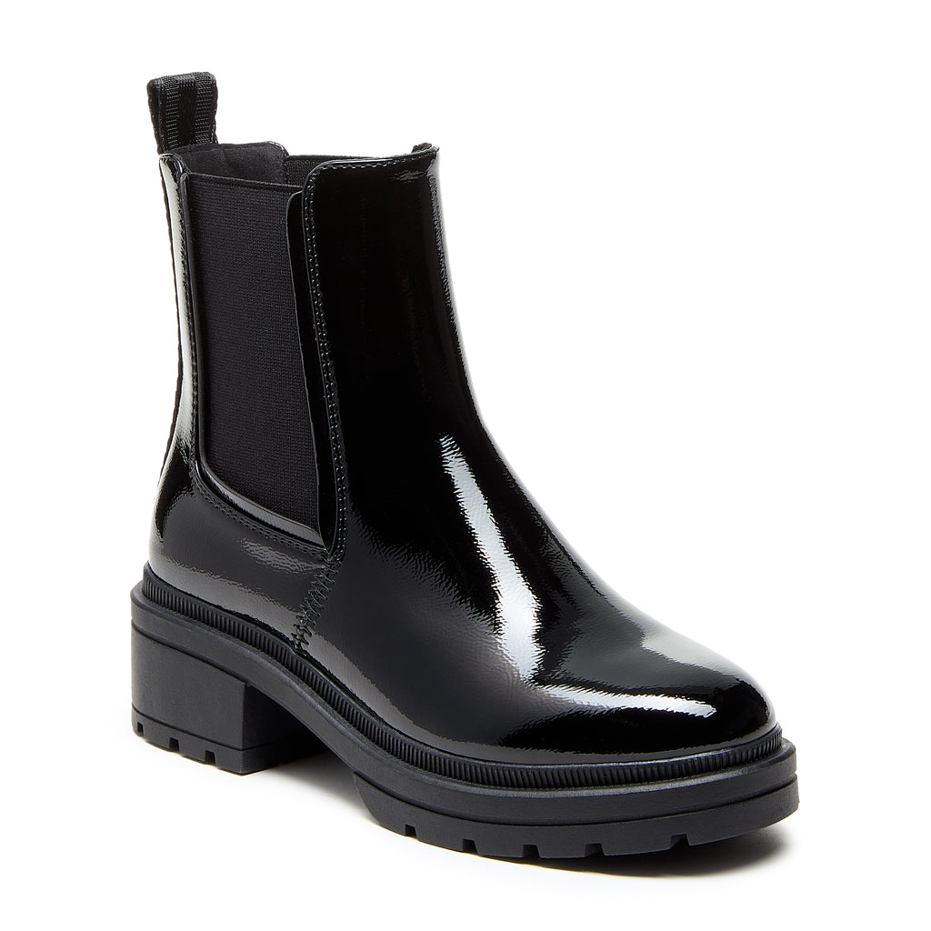 Women's black patent chelsea boot, everyday and comfortable – Rocket Dog Iggie
