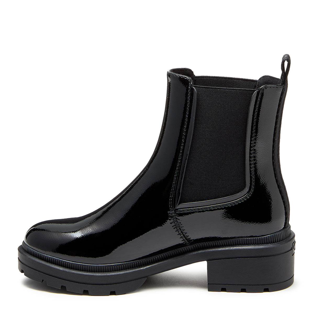 Black patent chelsea boot with cushioned footbed, women's everyday style – Rocket Dog Iggie
