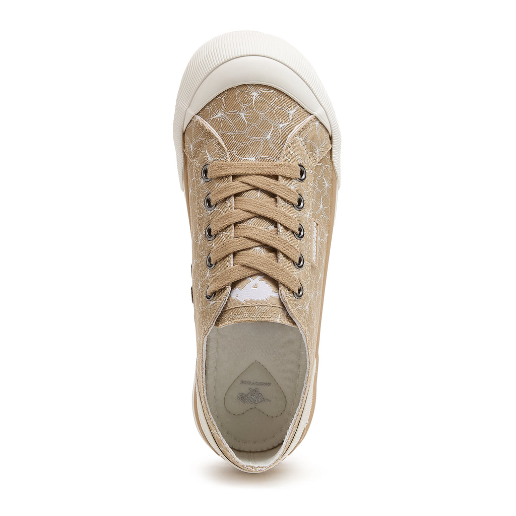 Tan women's sneaker with Rocket Dog comfort, playful style