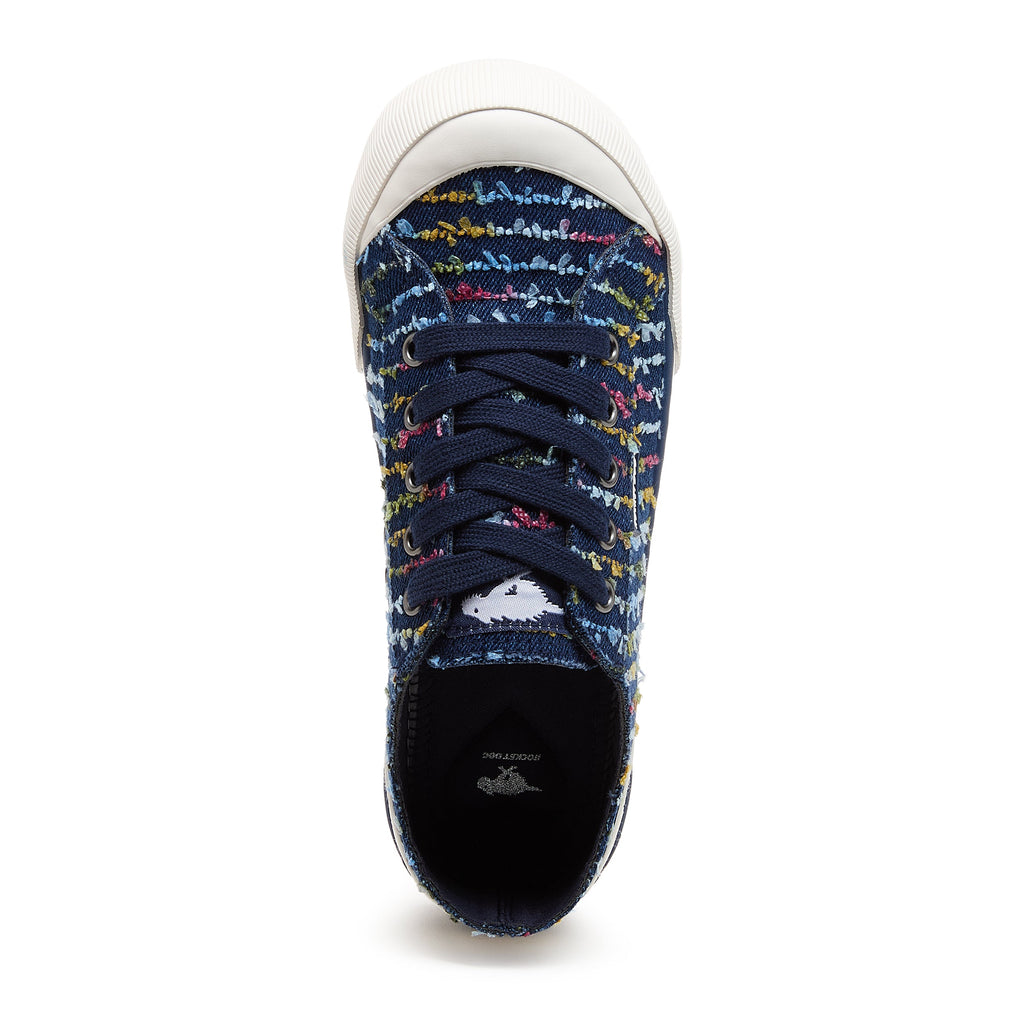 Blue women's stripe sneaker with Rocket Dog comfort, playful style