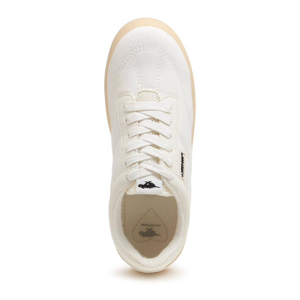 White women's sneaker with Rocket Dog comfort, playful style