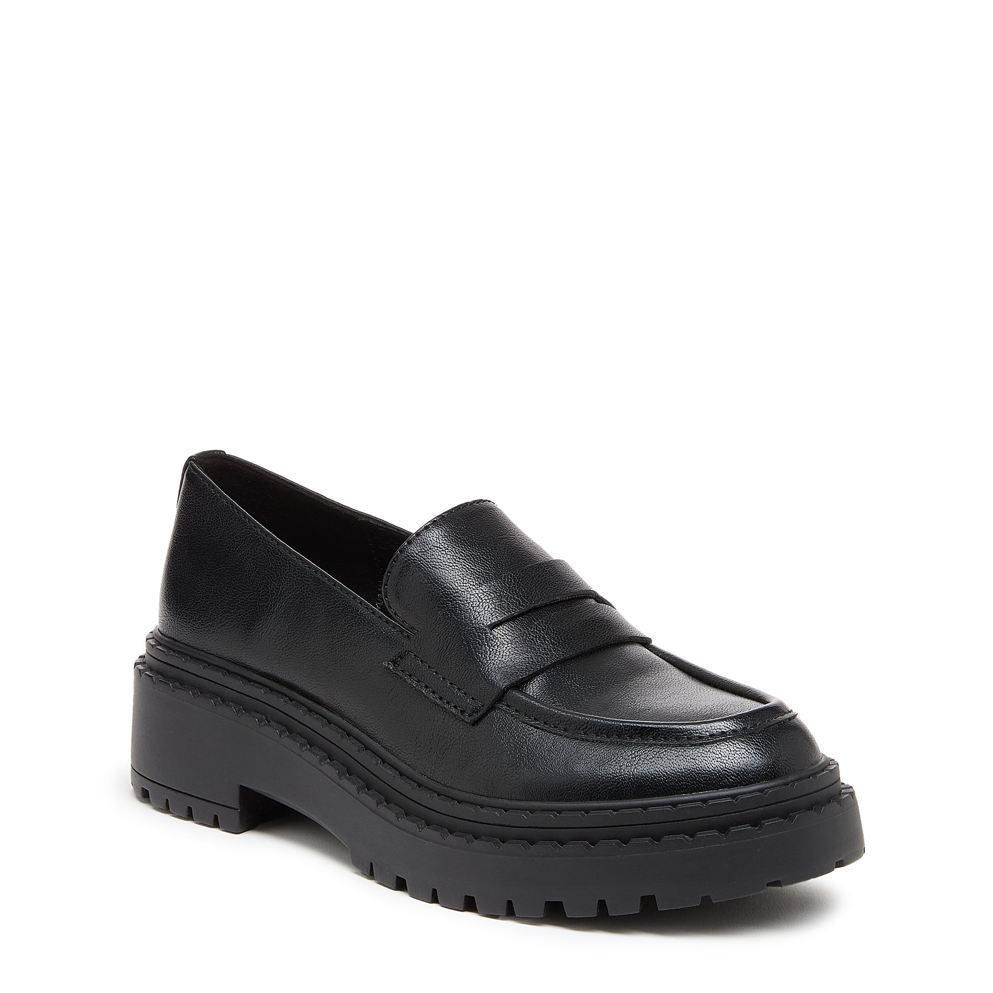 Black loafer shoe on a white background