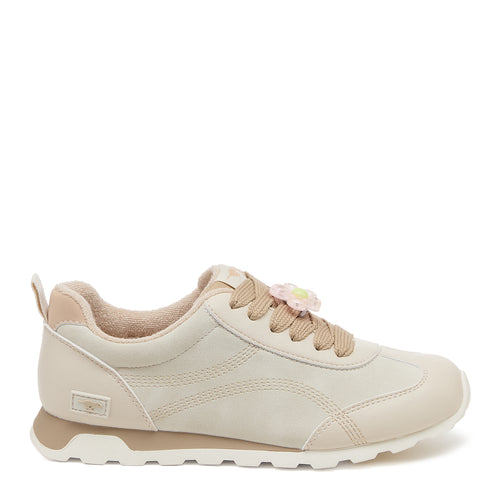 Side view of the Rocket Dog Rebel Off White faux suede sneaker with contrast stitching