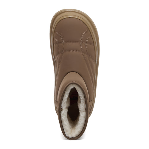Top-down view of the Ryder Dark Brown slipper boot showing the shearling lining