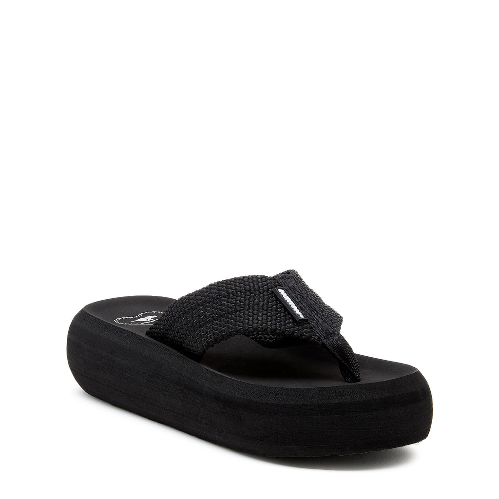 Black platform flip flop with cushioned footbed, women's casual style – Rocket Dog Sandy