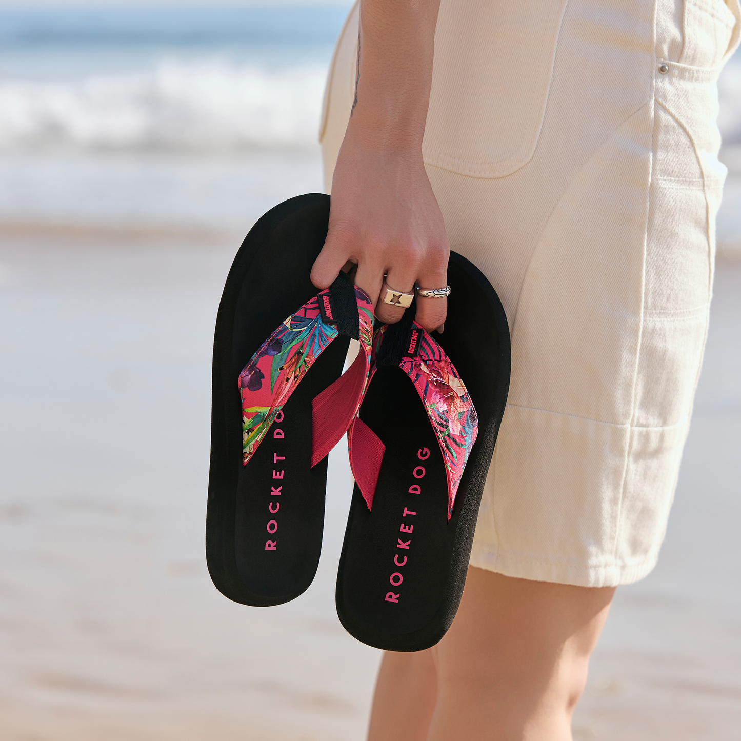 Rocket Dog Spotlight pink tropix flip flop, women's casual shoe