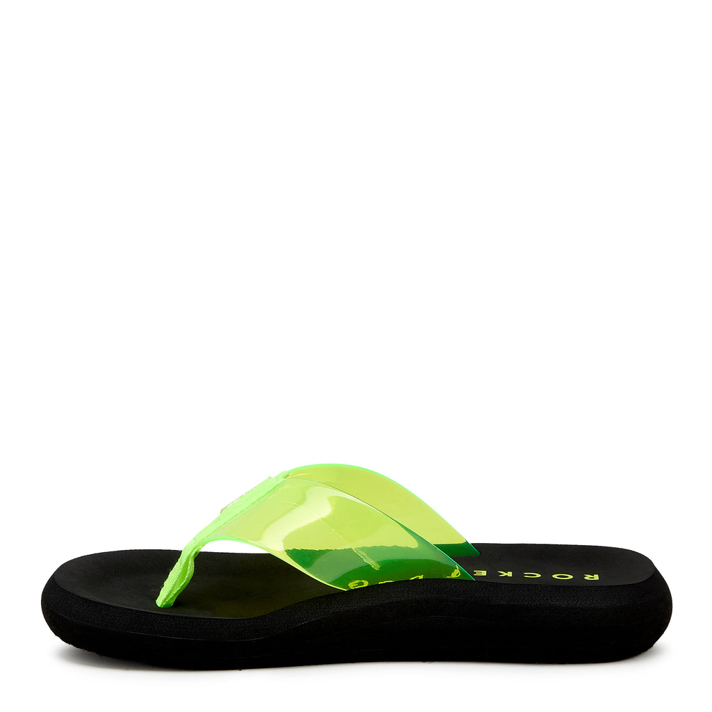 Neon green flip flop with cushioned footbed, women's casual style – Rocket Dog Sunset