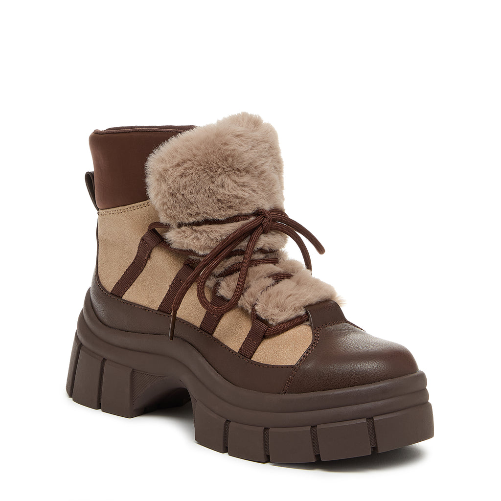 Brown platform bootie with cushioned footbed, women's casual style – Rocket Dog Tiger