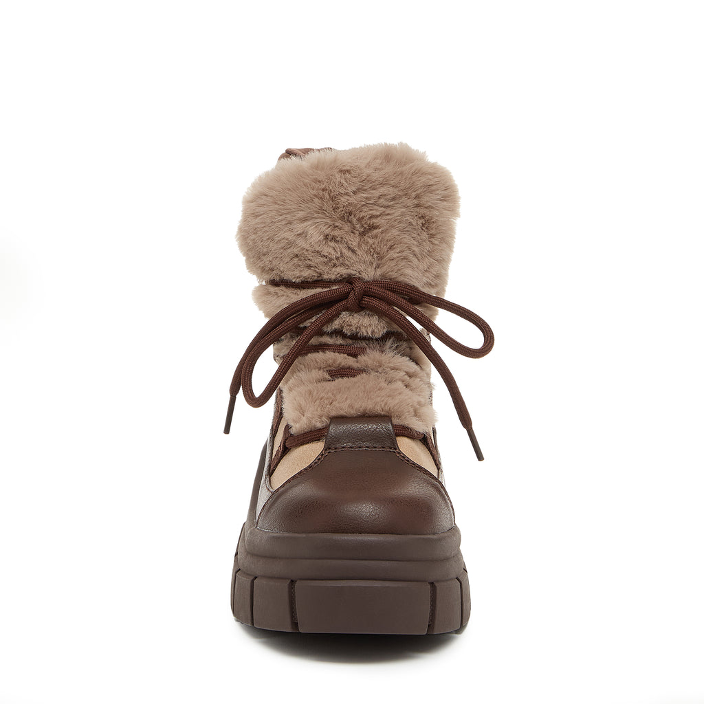 Brown women's platform bootie with Rocket Dog comfort, casual style