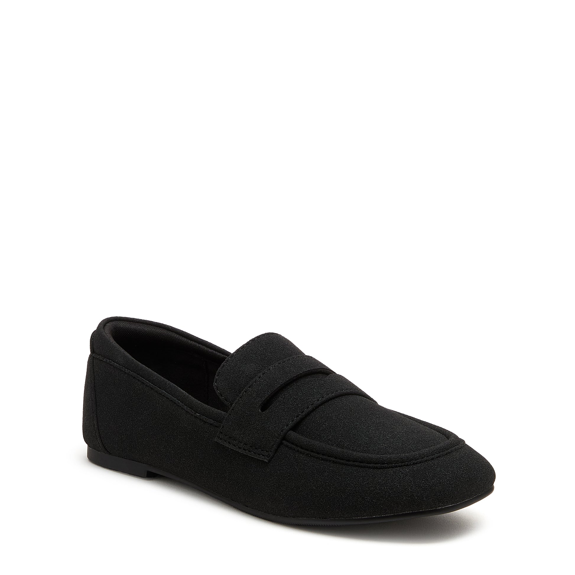 Black loafer shoe on a white background