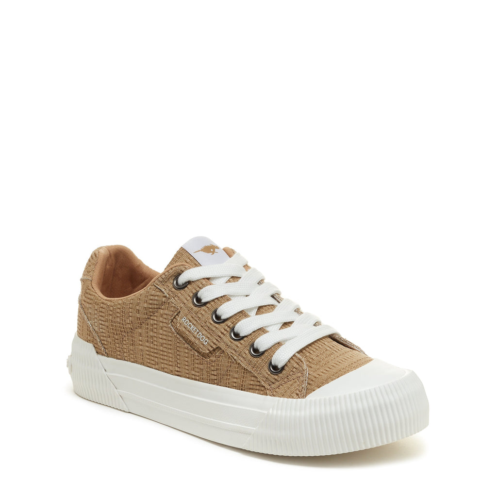 Tan sneaker with cushioned footbed, women's playful style – Rocket Dog Cheery