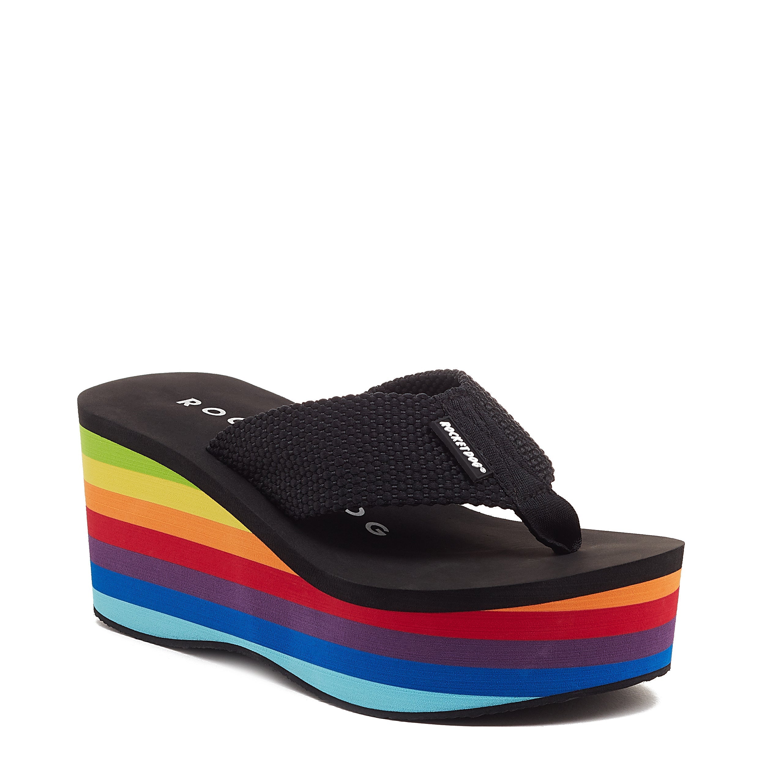 Black platform flip flop with cushioned footbed, women's casual style – Rocket Dog Crush