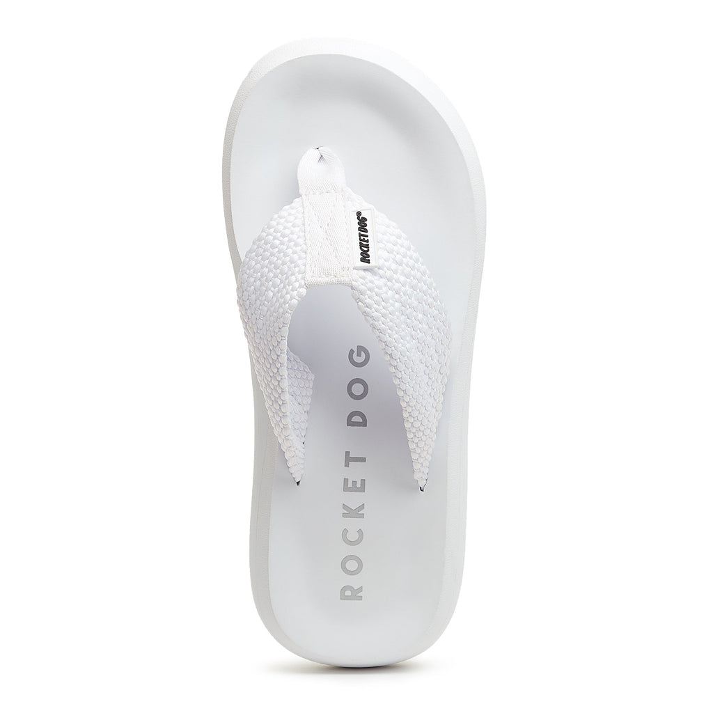 White women's webbing flip flop with Rocket Dog comfort, casual style