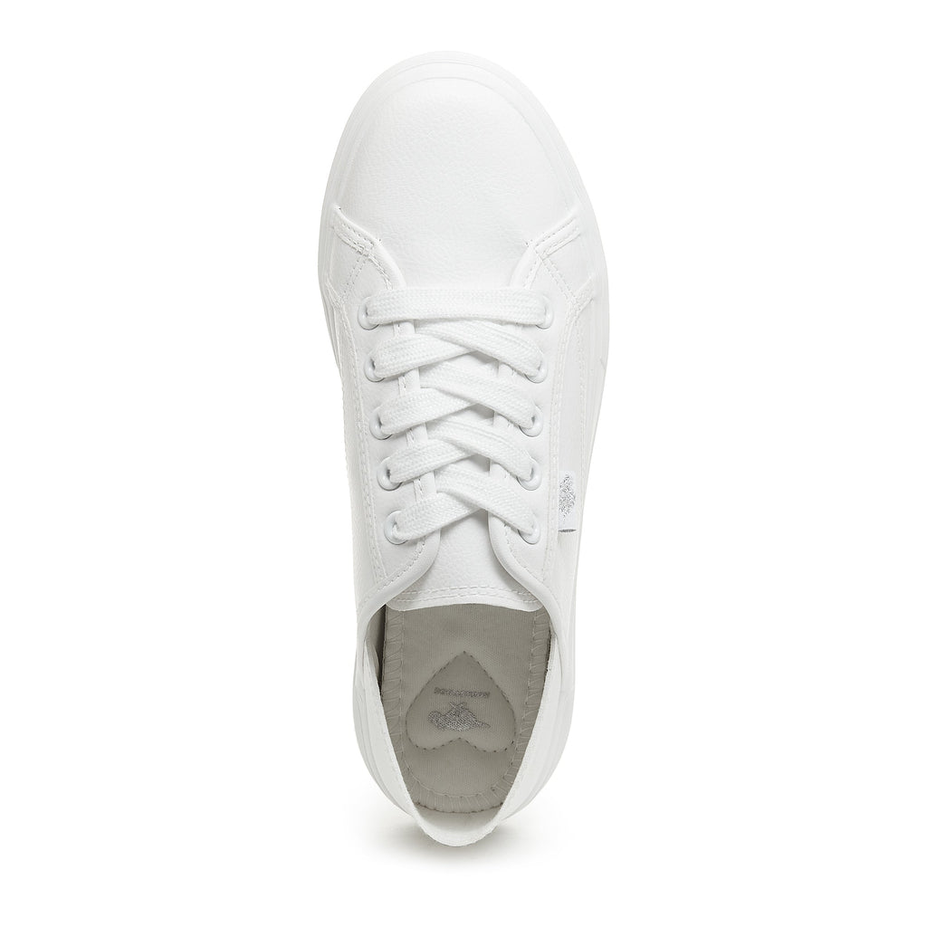 Top-down view of the Zandra White sneaker showing white laces and footbed