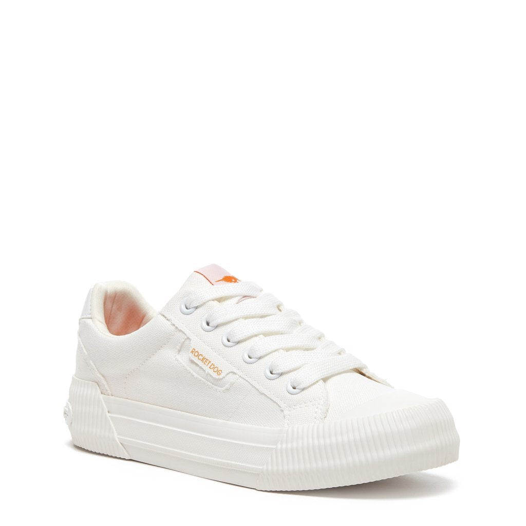 White sneaker with cushioned footbed, women's playful style – Rocket Dog Cheery