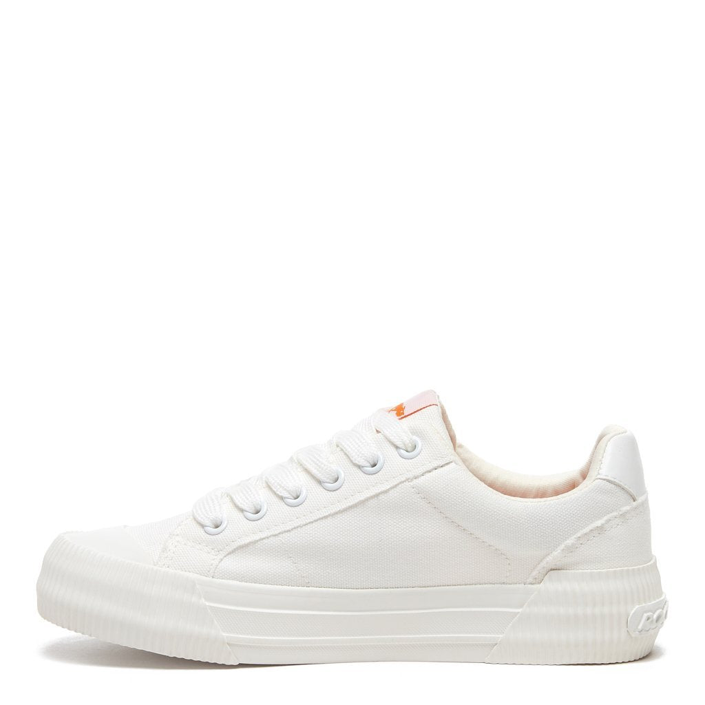 White women's sneaker with Rocket Dog comfort, playful style