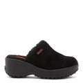 Rocket Dog Fran women's black nubuck platform clog with shearling lining, cozy everyday slip-on