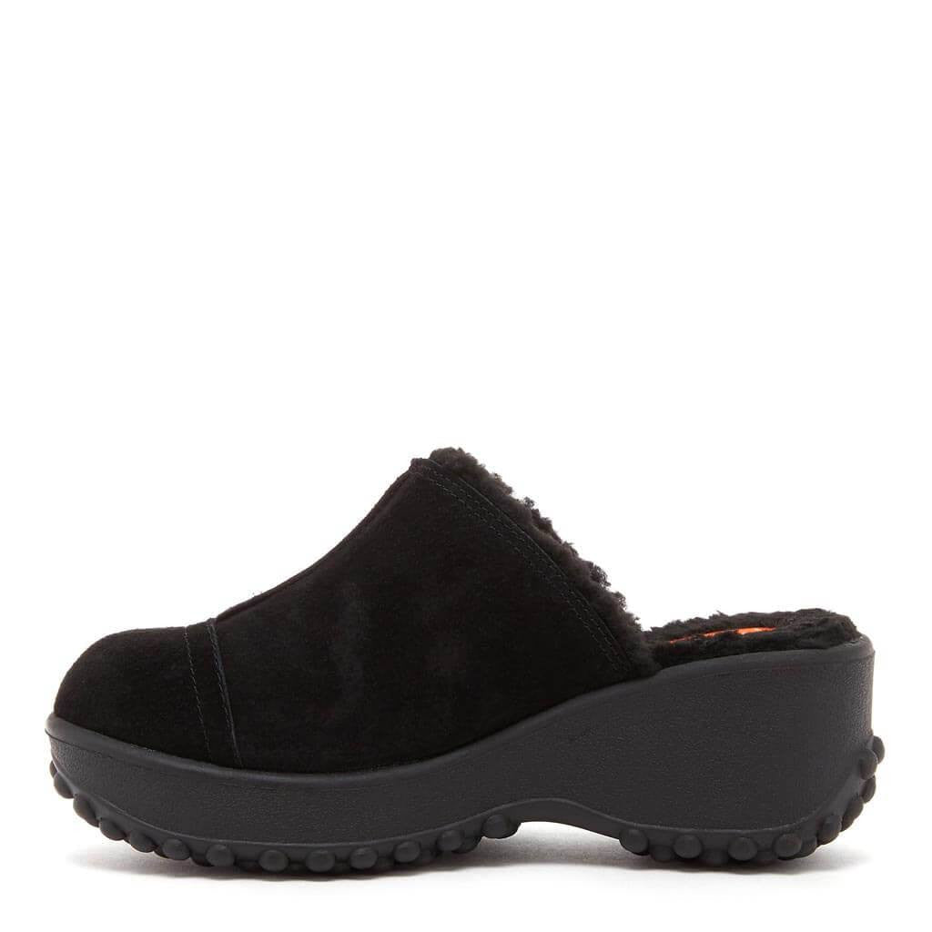 Black suede platform clog with chunky lug sole, women's casual slip-on – Rocket Dog Fran