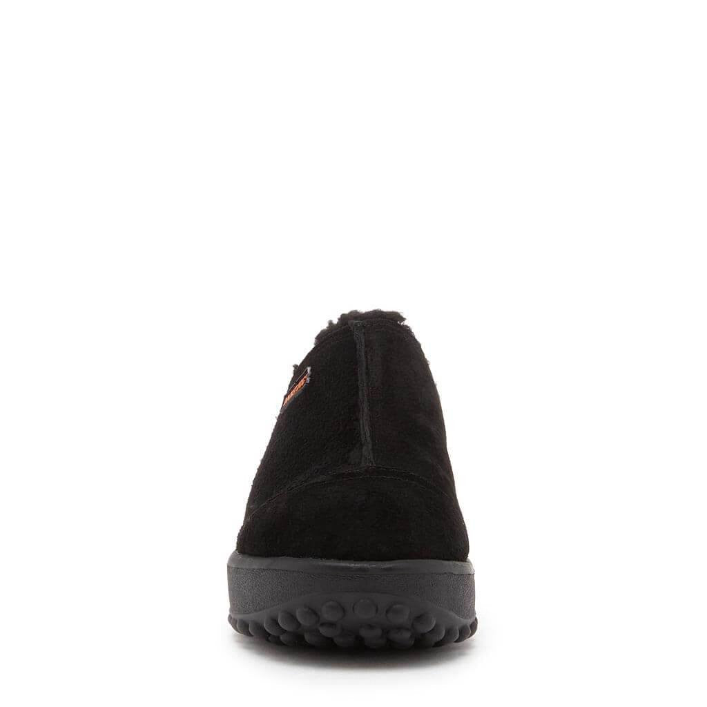 Women's black nubuck clog with fuzzy sherpa trim and platform sole, everyday casual – Rocket Dog Fran