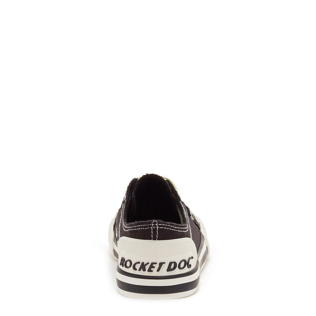 Rocket Dog Jazzin women's black canvas sneaker, playful slip-on
