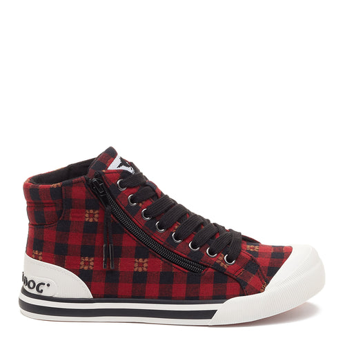 Jazzin Red Plaid Floral High Top Sneaker
