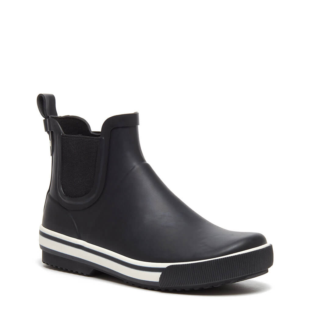 Rainbow Black Rain Bootie | Rubber surrounding footbed | comfortable women's rain boot