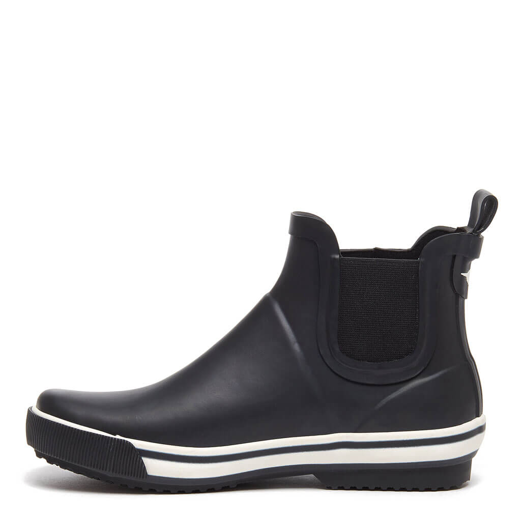 Rainbow Black Rain Bootie | Black rubber women's rain boot for everyday wear