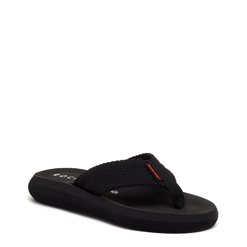 Black webbing flip flop with cushioned footbed, women's casual style – Rocket Dog Sunset